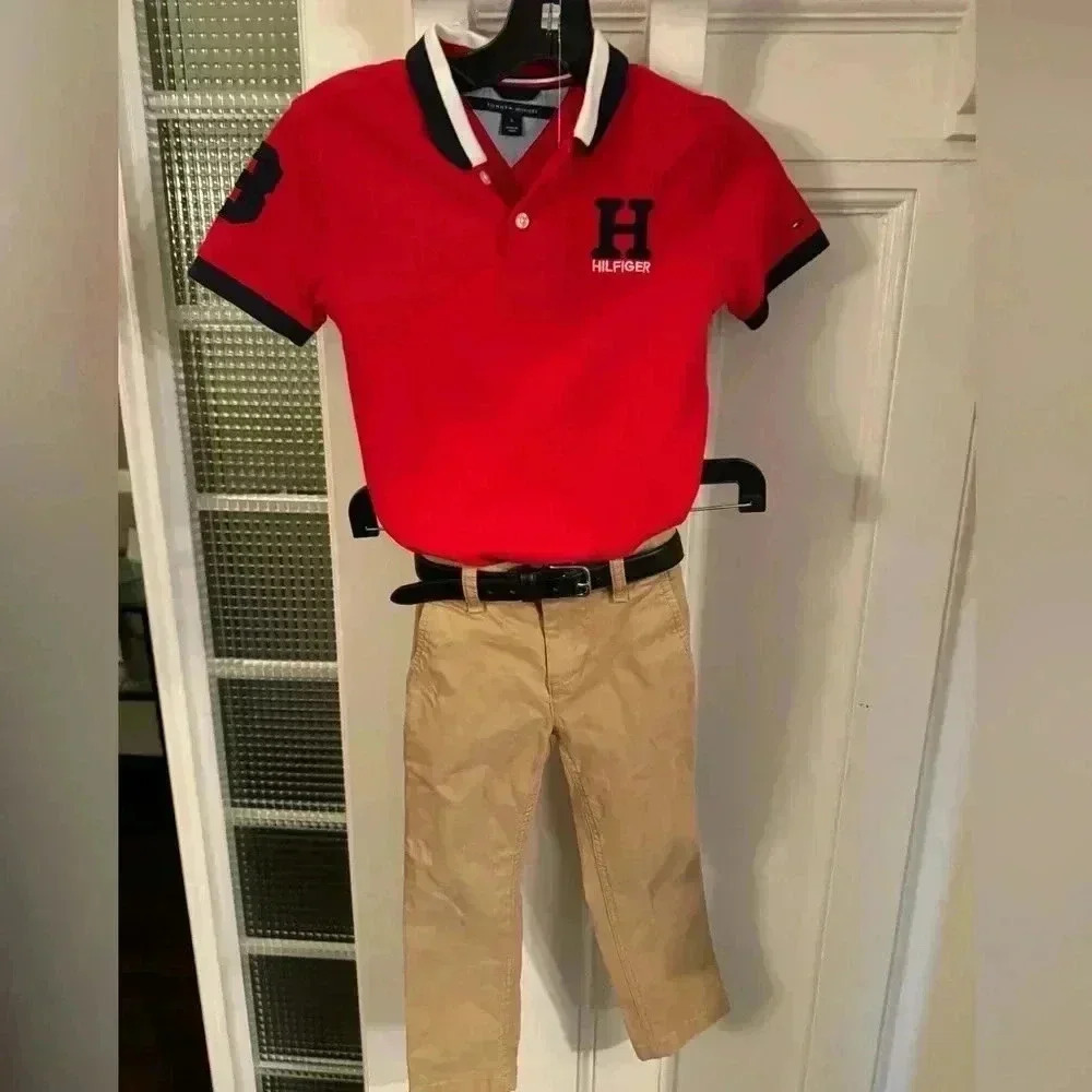 Tommy Hilfiger boys khaki pants, polo shirt & belt set size 5-6